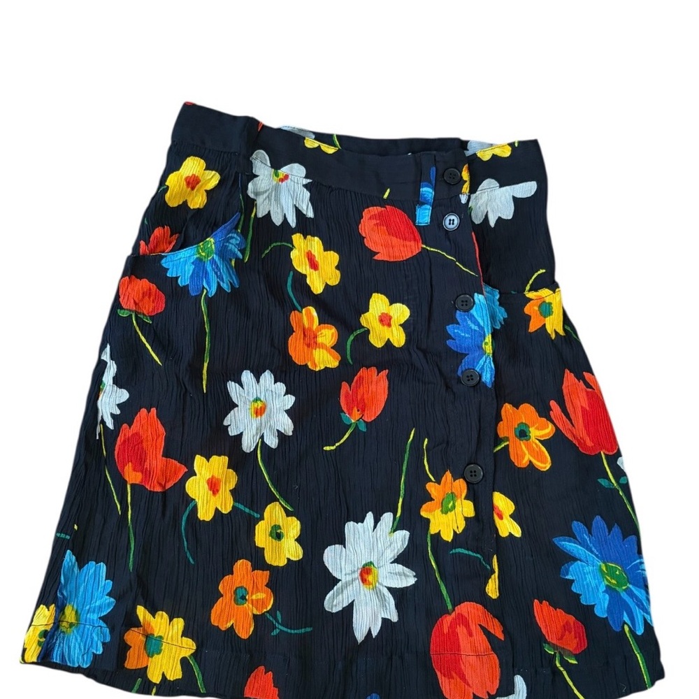 Vibrant Cotton Express Floral Button Up Skirt with Side Pockets NWT